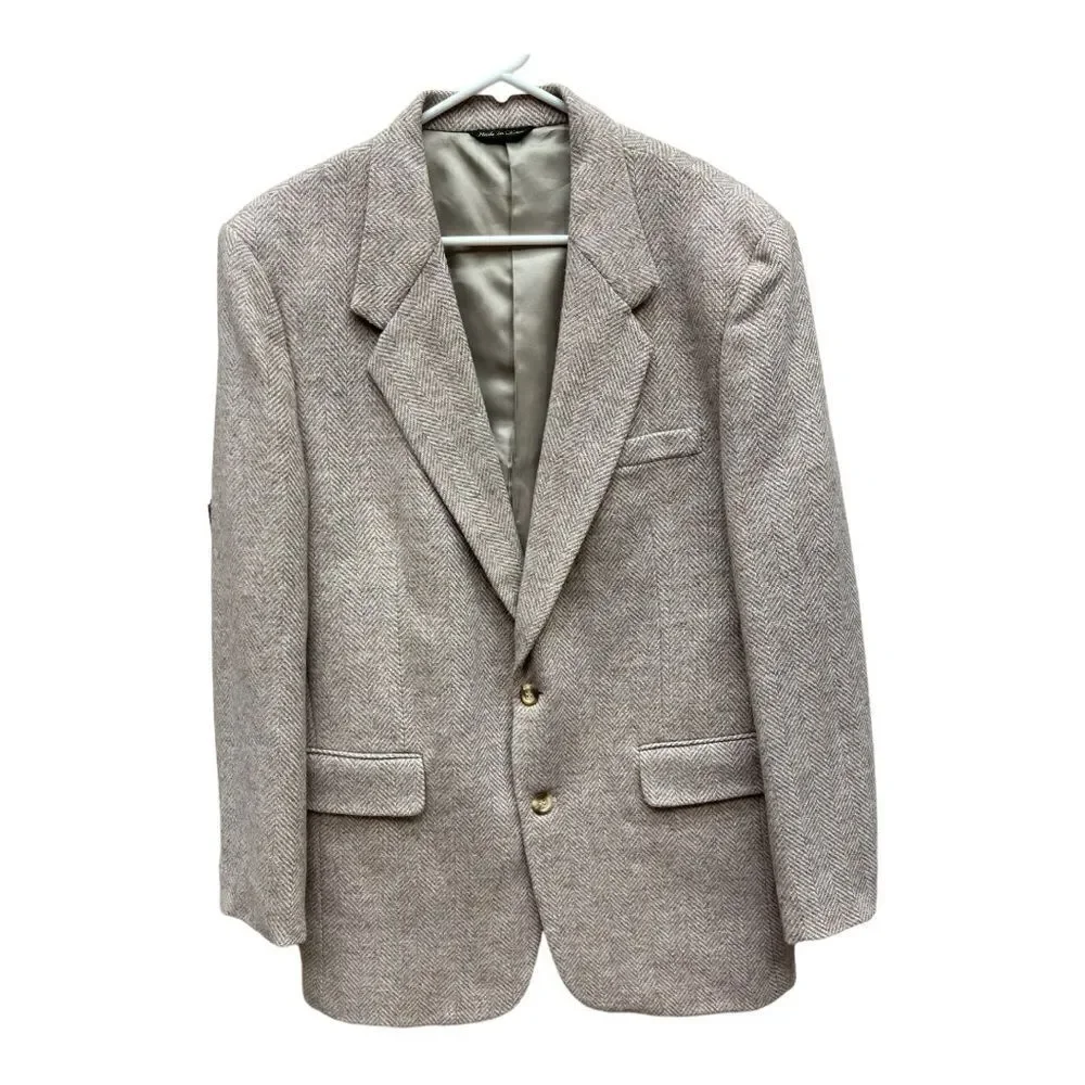 Vintage Jordache Two Button Blazer Suit Jacket Brown Tweed Men's Size 42R Wool